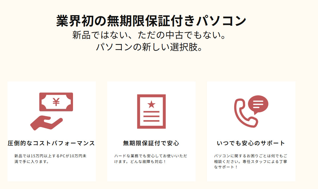 リングロー　商品ページだけではなく、保証やサポートの説明を入れたページを設けた