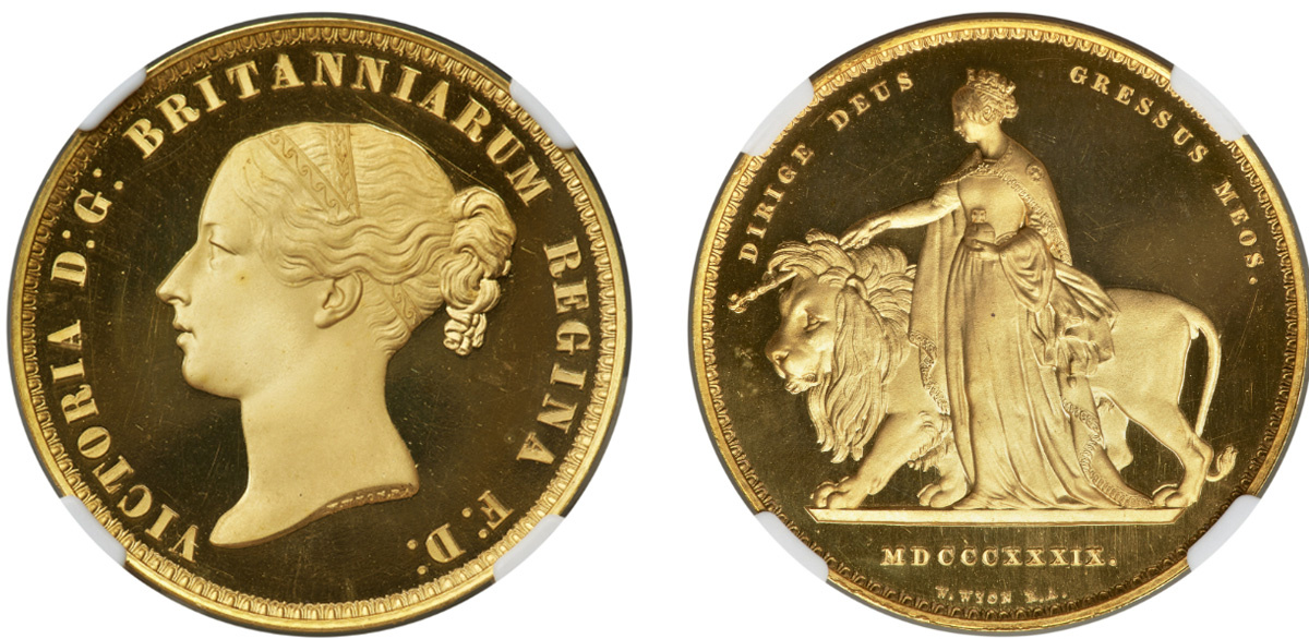 アンティークコインギャラリア　Lot 34220「1839年 イギリス ウナライオン 5ポンド金貨 PF66★UCAM」