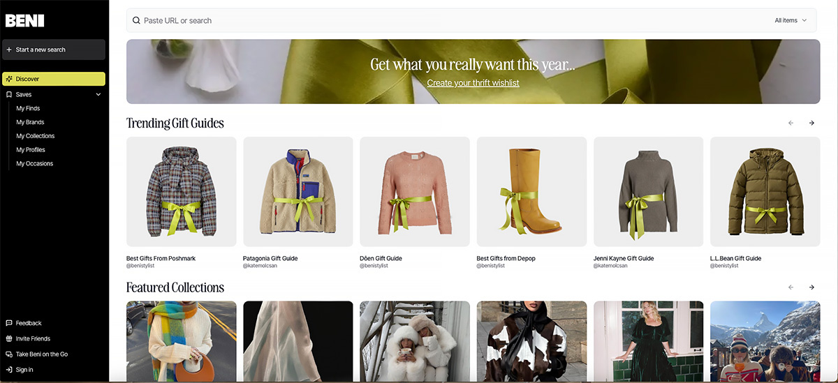 Beni　オンラインで新品の商品を見ていると、提携先の中古やリユースのマーケットプレイスから同じ商品や類似商品を表示してくれる