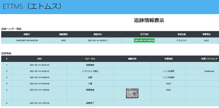 エトムスからデータ消去について追跡ができる