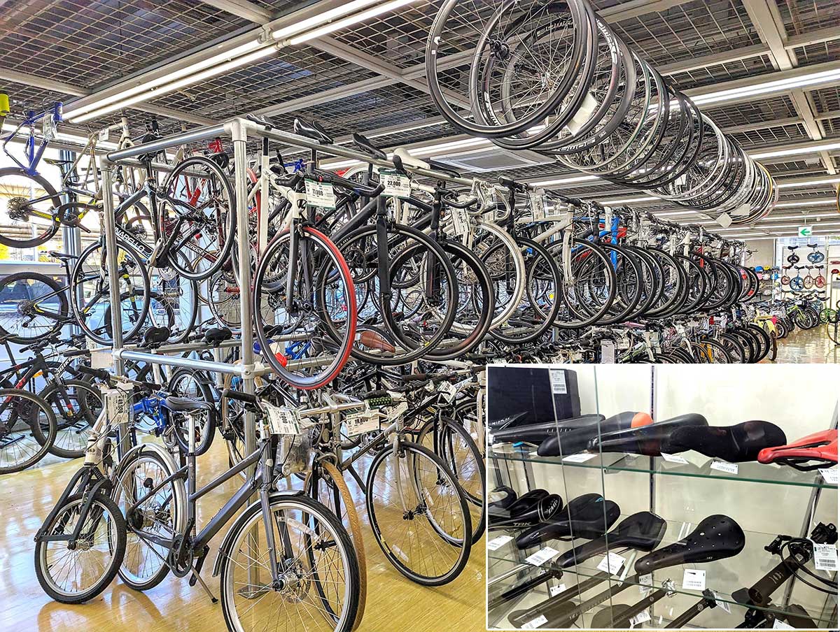 ゼロエミッション　圧巻の自転車売場は天井まで商品が揃う