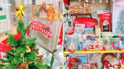 カモミール　店内にクリスマスツリーを飾り、クリスマス雑貨を販売