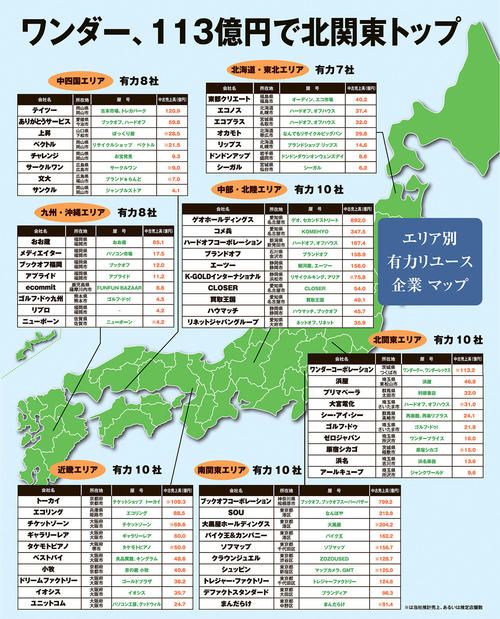 エリア別有力リユース企業マップ