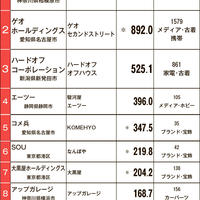 【チェーン中古売上ランキング】BO、ゲオ、HOの3強変わらず　トップ10合計売上4144.2億円